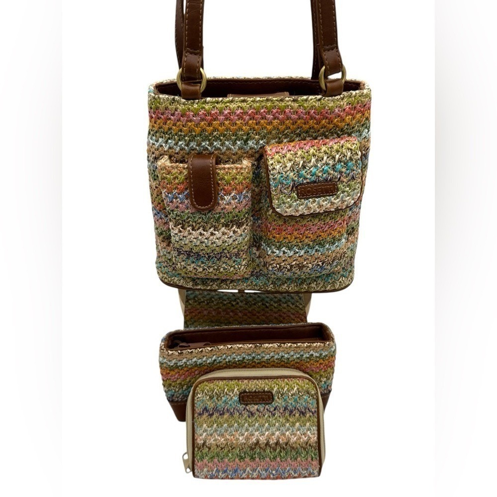 Rosetti 3 Piece Multi-Colored Woven‎ Straw Crossbody